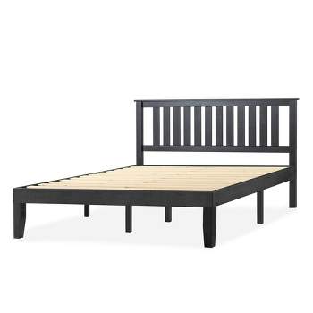 14" Marley Solid Wood Platform Bed with Paneled Headboard Black - Mellow