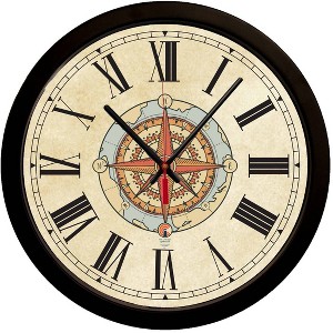 14.5" Compass Rose Contemporary Body Quartz Movement Decorative Wall Clock Black - The Chicago Lighthouse - 1 of 4