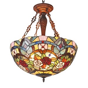Chloe Lighting Rosey Tiffany-Style 3 Light Roses Inverted Ceiling Pendant 20`` Shade - 1 of 4