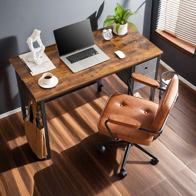FONTOI Computer Desk with Drawers, Home Office Desk with Headphone Hook Storage Shelf, PC Table for Kids and Students, Brown, 33"*3"*27"