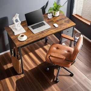 FONTOI Computer Desk with Drawers, Home Office Desk with Headphone Hook Storage Shelf, PC Table for Kids and Students, Brown, 33"*3"*27" - 1 of 4