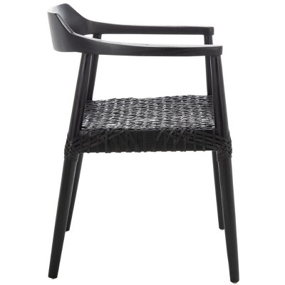 Munro Black Leather Woven Accent Chair with Wood Frame