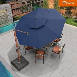 PURPLE LEAF Patio Large Cantilever Umbrella Outdoor Wood Grain Pattern Umbrella Pole Offset Umbrella Heavy Duty Sun Umbrellas for Garden Deck Pool - 1 of 4