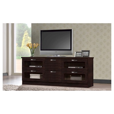 Adelino Dark Brown MDF TV Cabinet with Glass Doors