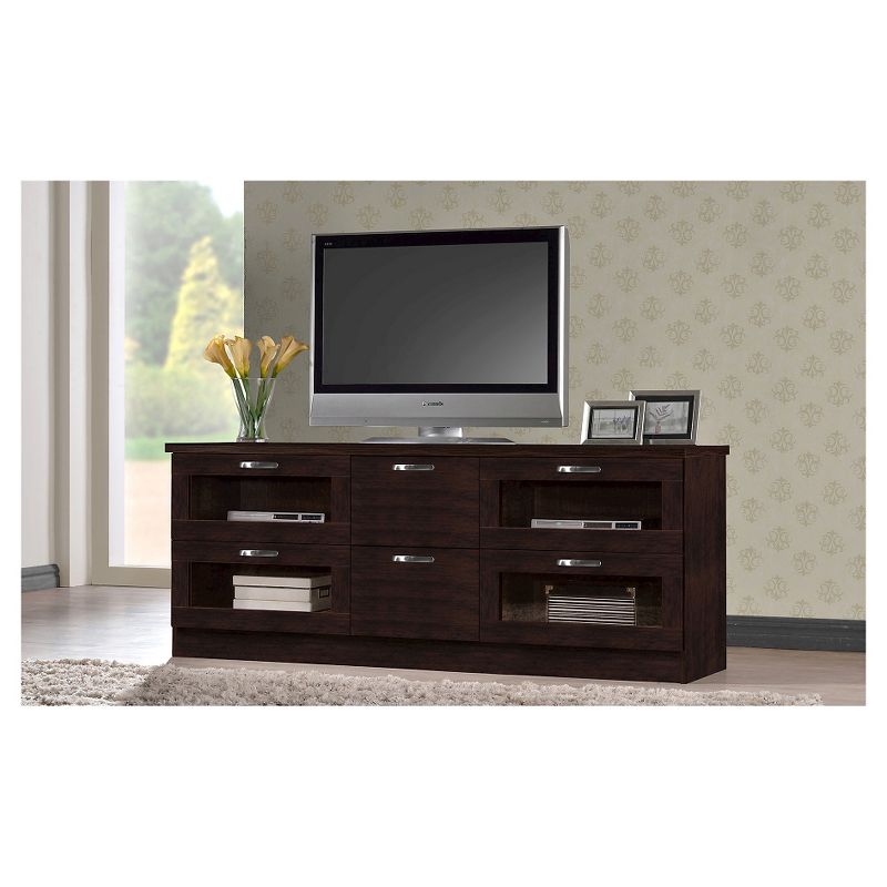 Adelino Wood Cabinet with 4 Glass Doors and 2 Drawers TV Stand for TVs up to 62&#34; Dark Brown - Baxton Studio, 6 of 7