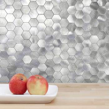 Inhome Metro Brushed Peel & Stick Backsplash Tile Wallpaper Silver : Target