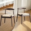 FONTOI Woven Accent Stools Set of 2, Armchair Upholstered Chair with Wood Legs for Kitchen Living Room, Brown&White, 22"*22.8"*30.3" - 2 of 4