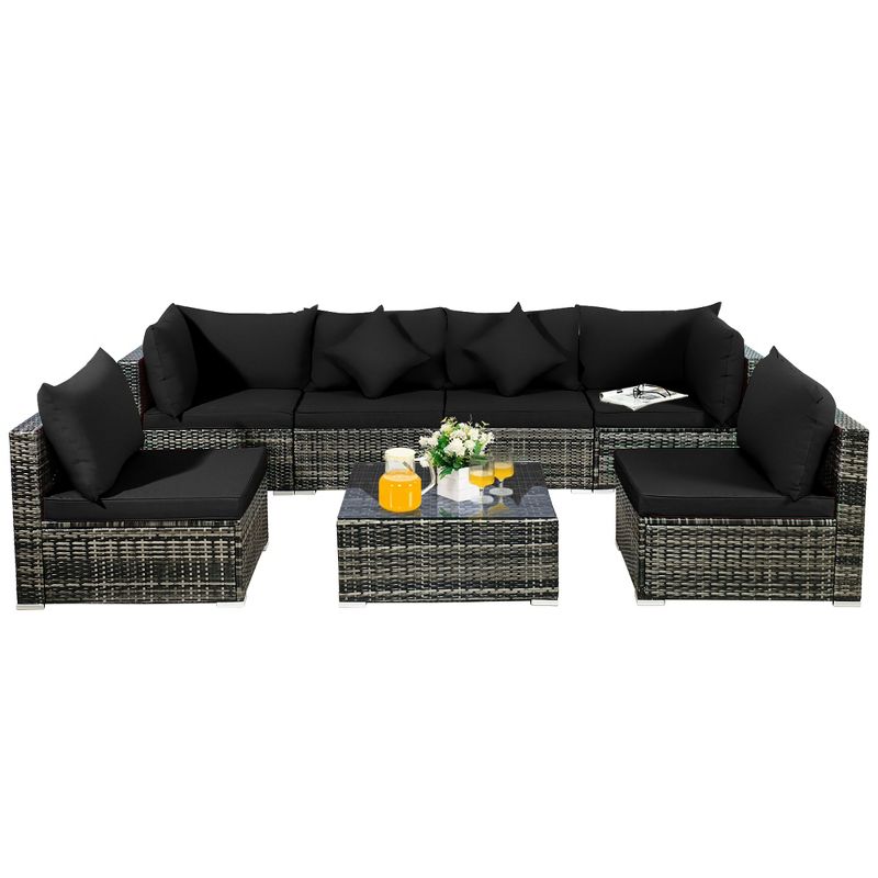 Costway 7PCS Patio Rattan Furniture Set Sectional Sofa Garden Black Cushion, 3 of 11