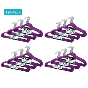 J&V TEXTILES 120pk Premium Velvet Non-Slip Hanger with 360 Degree Rotatable Hook Purple - 1 of 4