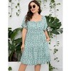 Plus Size Sundress with Short Sleeve Square Neck Ruffled Dress Smokced Wasit Tiered Dress Plus Size Peasant Dress Floral Prairie Dress - 4 of 4