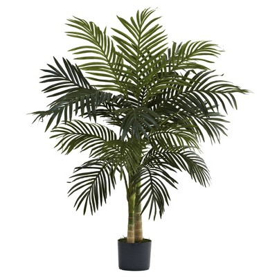 48" Artificial Cane Palm Tree in Pot Black Gold - Nearly Natural