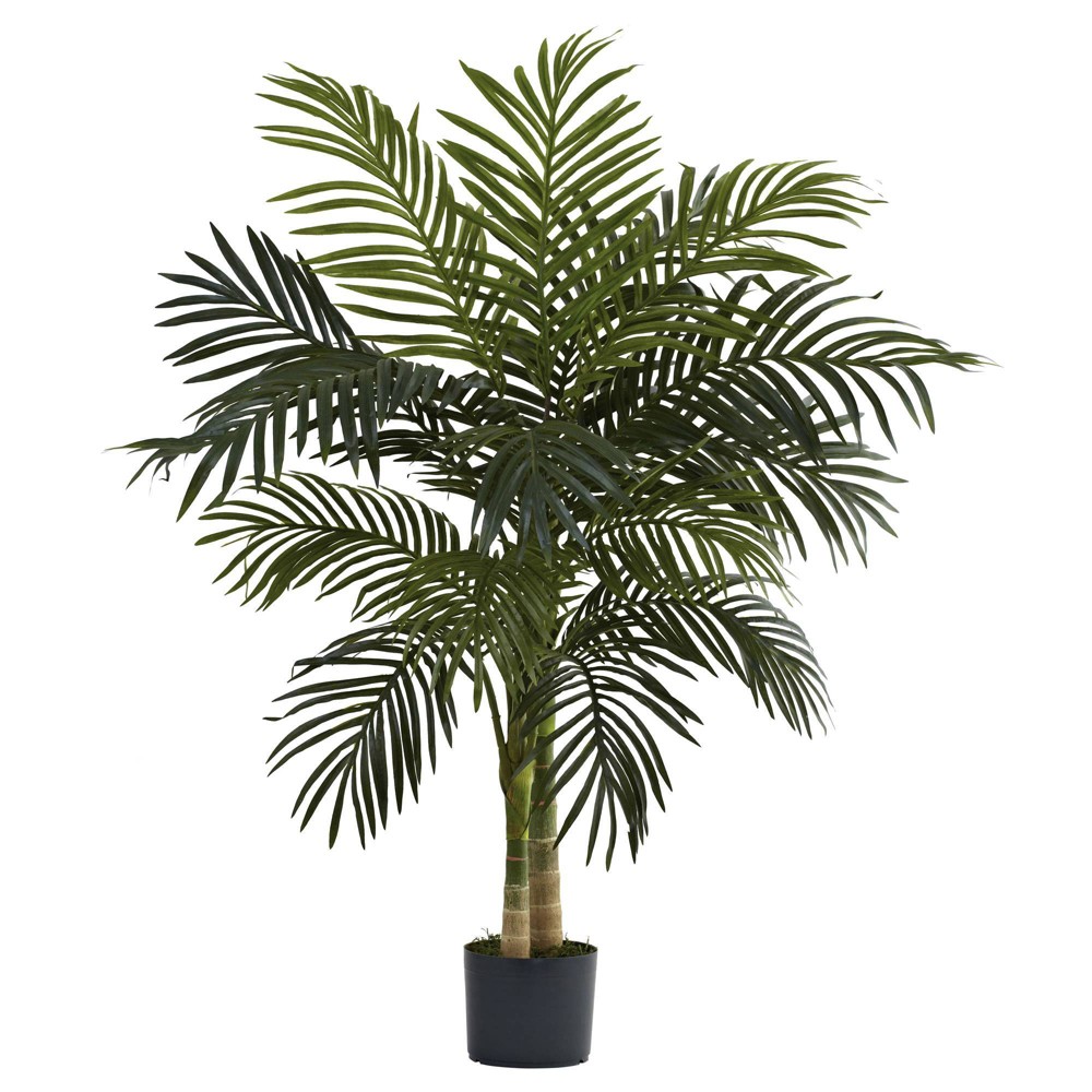 Photos - Garden & Outdoor Decoration 48" Artificial Cane Palm Tree in Pot Black Gold - Nearly Natural