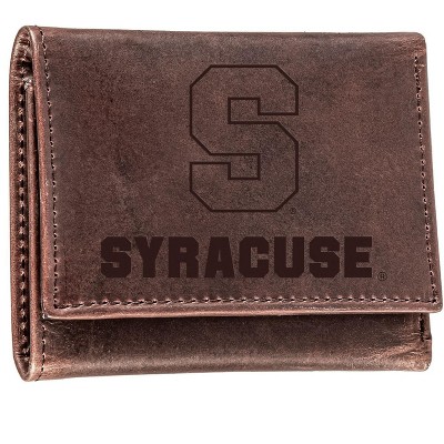 Evergreen NCAA Syracuse Orange Brown Leather Trifold Wallet Officially Licensed with Gift Box