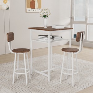 KTMBDW Bar Table and Chairs Set, 2-Layer Table & 2 Stools with Backrest, Metal High Top Table Breakfast Stools Set for Living Room, Kitchen - 1 of 4