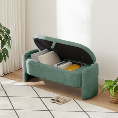 NicBex Lamb Fleece Storage Ottoman Bench,Upholstered Storage Ottoman with Storage Compartment,Modern Storage Bench for Living Room,Bedroom,Green
