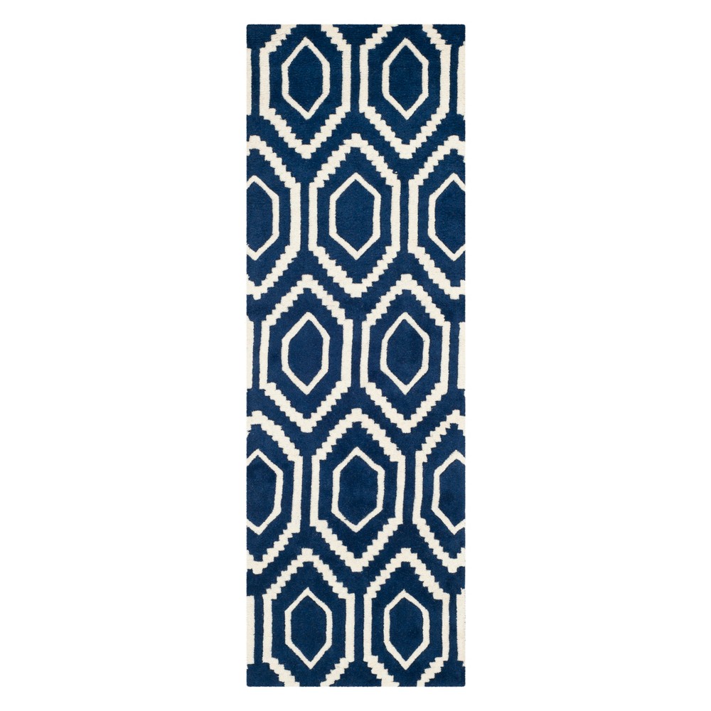 2'3inx5' Kay Geometric Tufted Accent Rug Dark Blue/Ivory - Safavieh