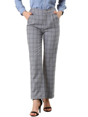 INSPIRE CHIC Women's Plaid Elastic Waist Casual Work Office Long Pants