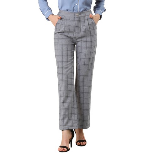 Allegra K Women's Plaid Pants Elastic Waist Casual Work Office Long  Trousers at  Women's Clothing store