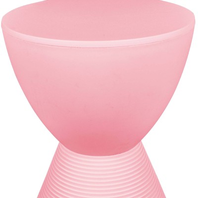 Pink Hourglass Ribbed Acrylic Side Table with Storage