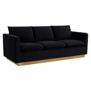 LeisureMod Nervo Mid-Century Modern Sofa Upholstered in Velvet with Gold Frame - 1 of 4