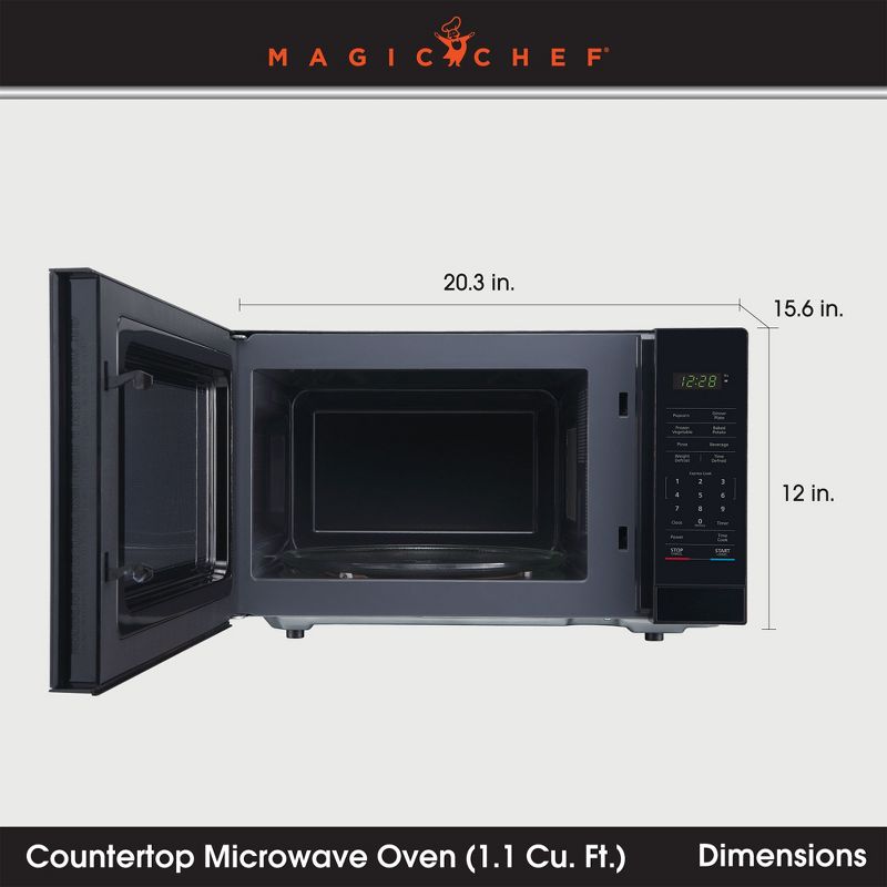Magic Chef MC110MB Countertop Microwave Oven, Standard Microwave with Auto-defrost Feature for Kitchen Spaces, 1,000 Watts, 1.1 Cubic Feet, Black, 2 of 7