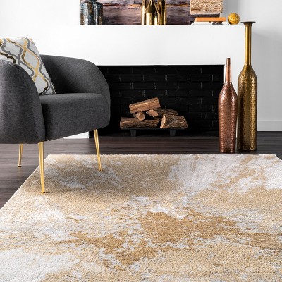 Reversible Gold Abstract Synthetic 25" Rectangular Rug