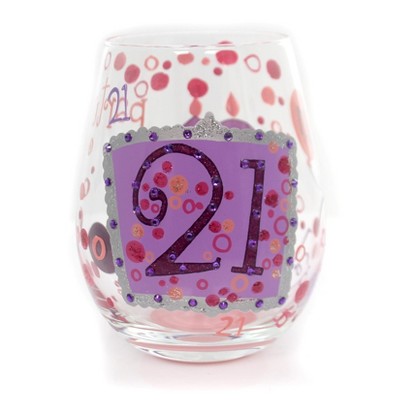 Tabletop "21" Lolita Stemless Wine Glass Hand Painted Enesco  -  Drinkware