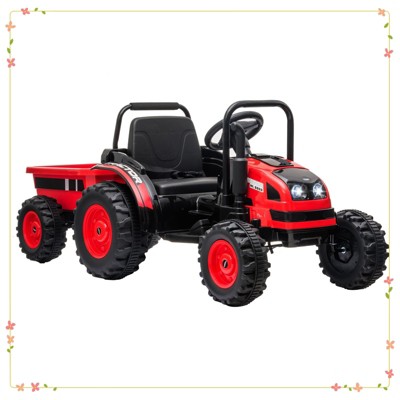 Kids Ride on Tractor with Trailer, 12V Battery Powered Electric Tractor with Remote Control
