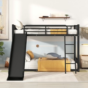 NicBex Twin Over Twin Bunk Bed with Slide and Ladder,Loft Bed with Safety Guardrail for Bedroom,White/Black - 1 of 4