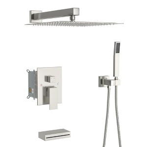 PAGED 12 Inch Ceiling Mount Square Shower Head with Waterfall Tub Spout and Rough-in Valve, Shower Heads for Bathroom - 1 of 4