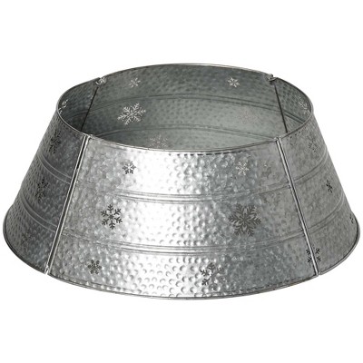 Silver Steel Christmas Tree Collar with Snowflake Print, 26" Base