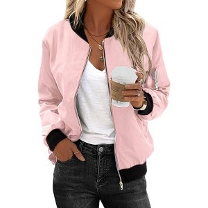 Zeagoo Women's Bomber Jacket Casual Coat Zip Up Spring Fall Clothes with Pockets - 1 of 4