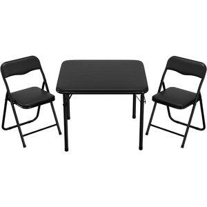 Jojoka Boys and Girls Folding Table and Chairs Set of 3, Portable Table and Chair with Pu Soft Cushion,Black - 1 of 4