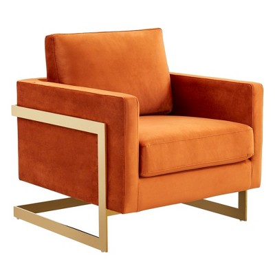 LeisureMod Lincoln Accent Arm Chair Upholstered in Velvet with Gold Frame