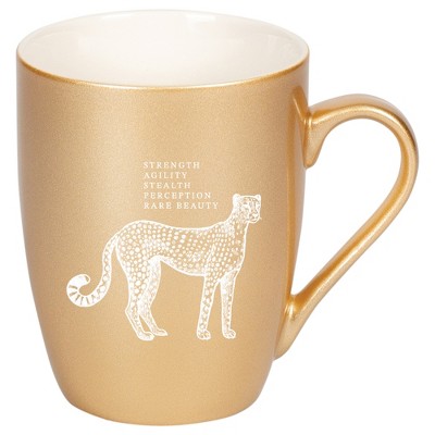 Elanze Designs 10 Ounce Ceramic Decorative Laser Engraved Giftable Novelty Tea Coffee Cup Mug Vegas Gold Leopard Strength Agility Stealth Beauty