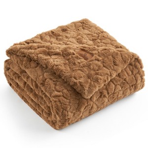 Cozy Bliss Luxury Faux Fur Throw Blanket, Reversible Wave Textured Plush Blanket for Couch, Sofa & Home Decor - 1 of 4