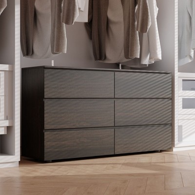 FUFU&GAGA Dark Wood Dresser With 6 Drawers Storage Cabinet Chest TV Stand Entertainment Chest