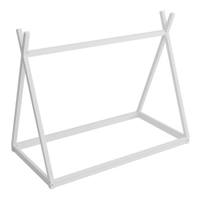 TopComfy Beds Bed frame Montessori Style Wood Twin Size Tent Beds for Kids House Shape Frame Low Floor Design for Bedroom, White, 79"*11"*6"