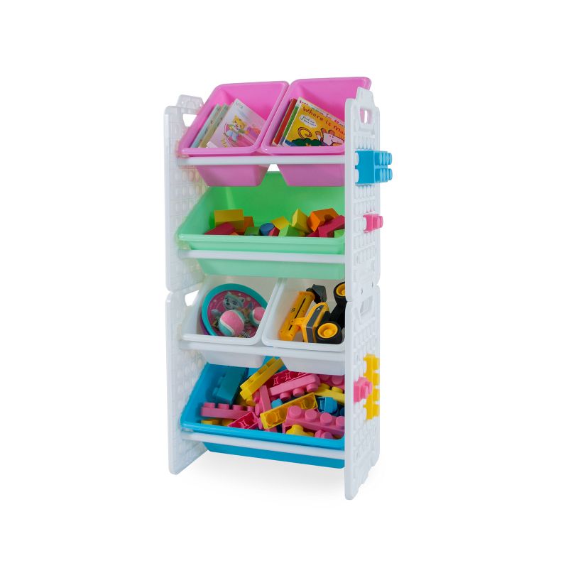 UNiPLAY Toy Organizer With 6 Removable Storage Bins and Block Play Panel, Multi-Size Bin Organizer, 1 of 10
