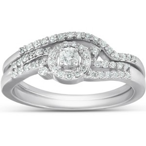 Pompeii3 1/3 Ct Diamond Engagement Ring Twist Halo Wedding Band Set 10 White Gold - 1 of 4