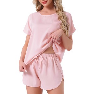 INSPIRE CHIC Womens Satin Silky Pajama Set Short Sleeve Round Neck Top Slit Shorts Sleepwear - 1 of 4