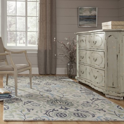 Blue Floral Hand-Tufted Wool Runner Rug, 2'3" x 8'