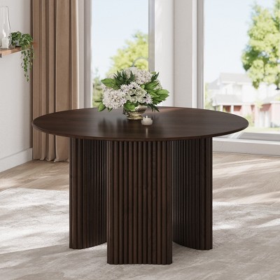 Wooakway 30"H Round Oak Wood Dining Table Kitchen Table Conference Table with Three Legs