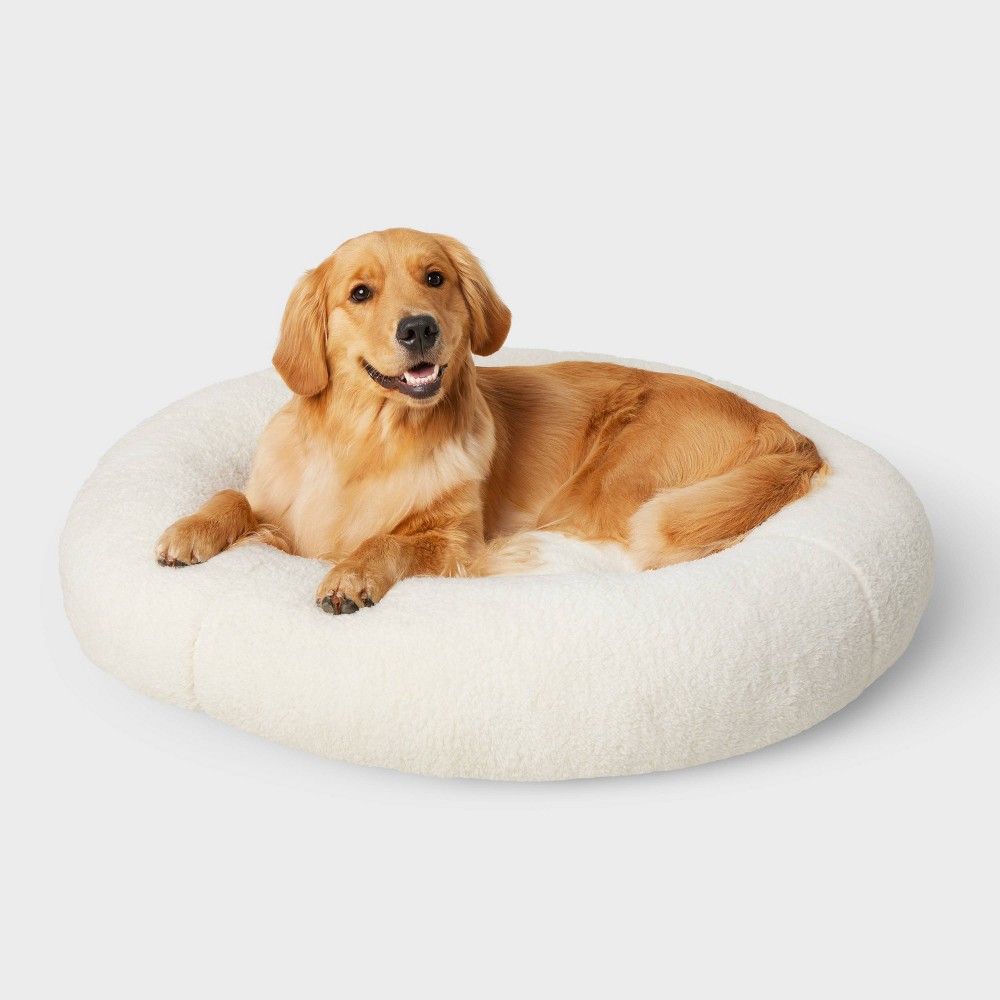 Round Faux Shearling Dog Bolster Bed - Wondershop™ Cream L