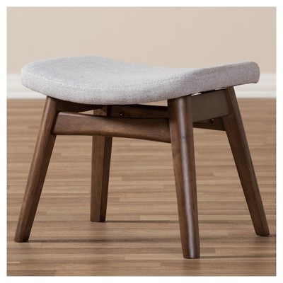 Vera Light Gray Polyester & Walnut Brown Mid-Century Ottoman