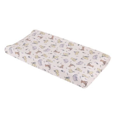 NoJo Disney Classic Pooh Naturally Friends Ivory and Taupe Piglet, Eeyore, and Tigger Contoured Changing Pad Cover