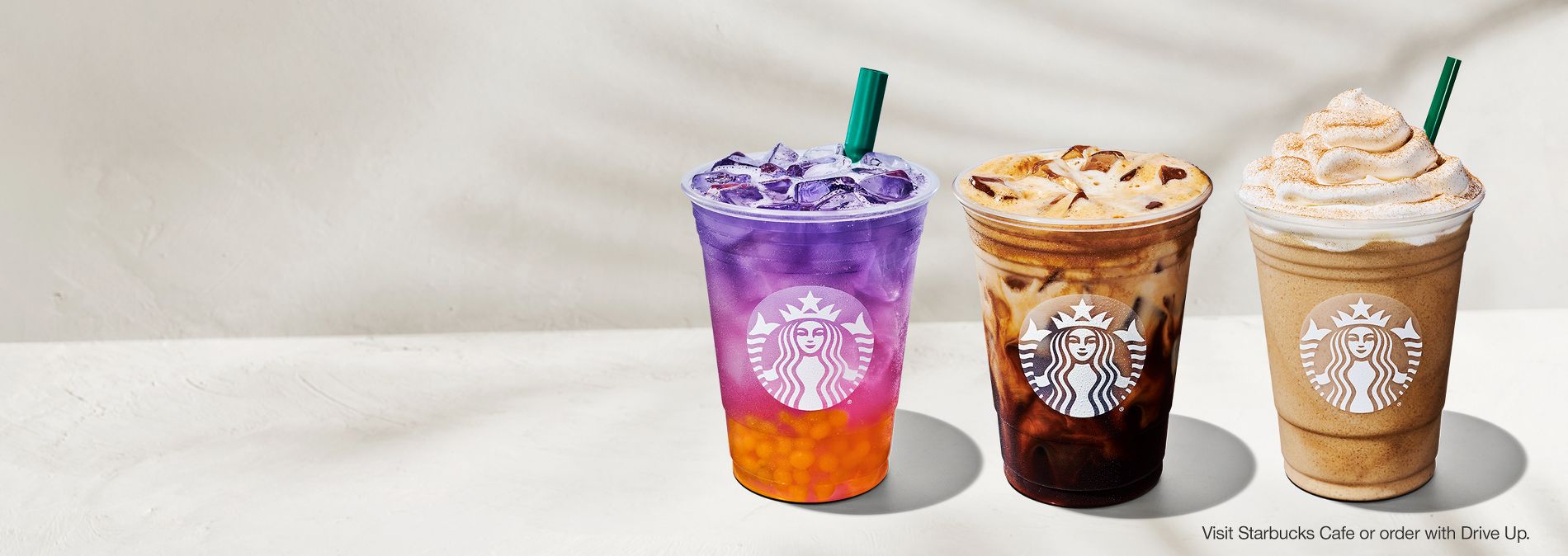 image of three seasonal Starbucks drinks
