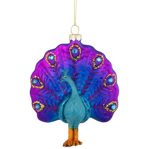 Northlight Standing Glittered Peacock Glass Christmas Ornament - 4.75" - Purple and Blue - 1 of 4