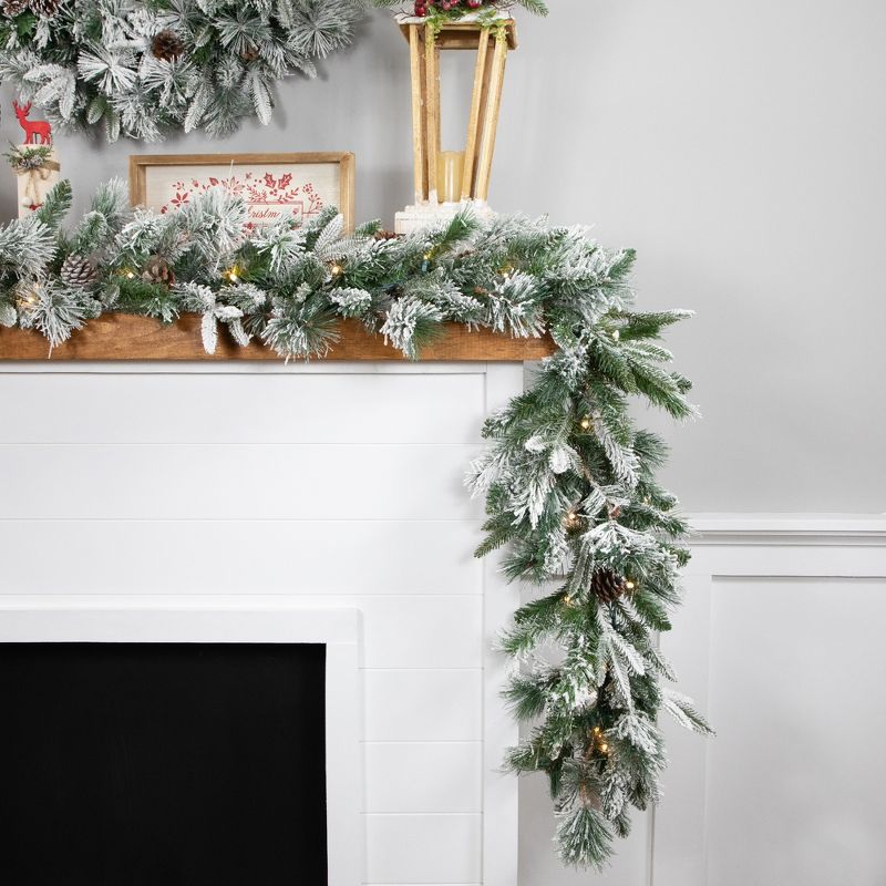 Northlight Real Touch™️ Pre-Lit Flocked Mixed Rosemary Pine Artificial Christmas Garland - 9' x 14" - Warm White LED Lights, 4 of 11