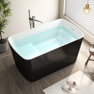 Zevemomo49" Glossy White Acrylic Freestanding Soaking Tubw/Seat- Contemporary Design with Toe-Tap Drain&Brushed Nickel Overflow- 55 Gal,cUPC Certified - 1 of 4